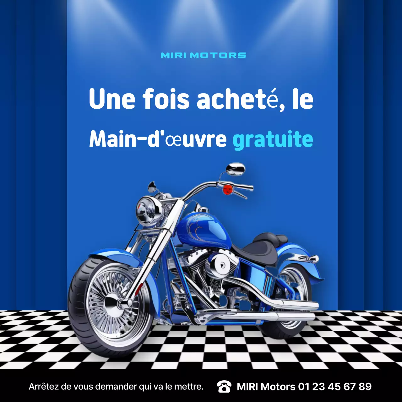 Publicité pour une moto moderne bleue