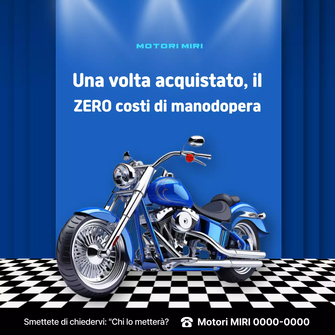 Pubblicità di motocicletta moderna blu
