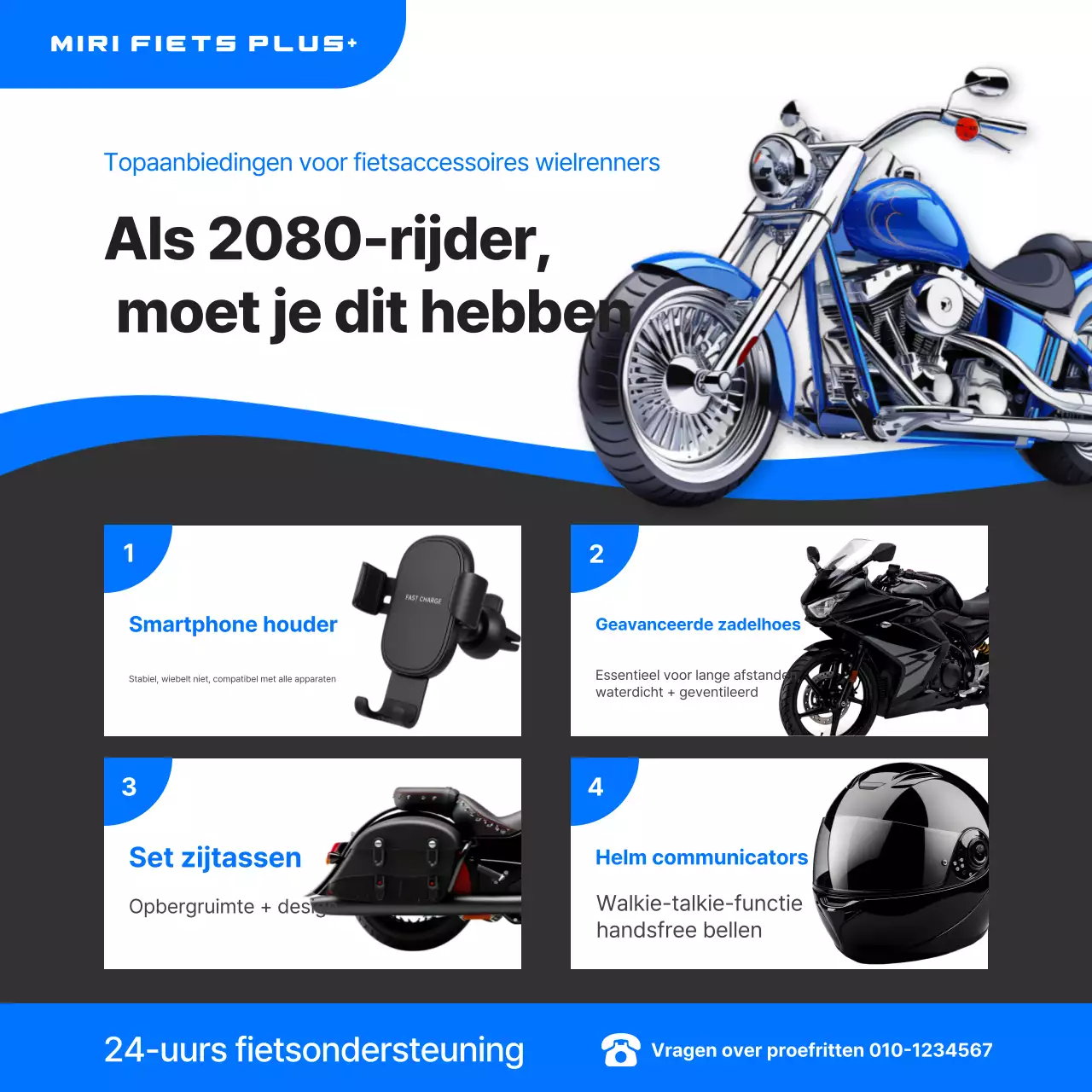 Advertentie voor blauwe moderne accessoires