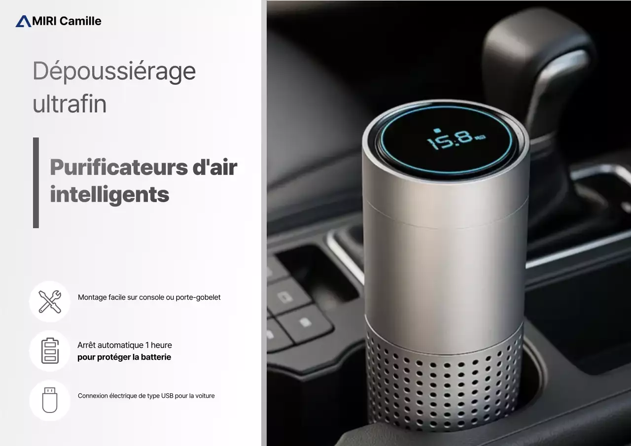 Publicité pour un purificateur d'air de voiture moderne gris