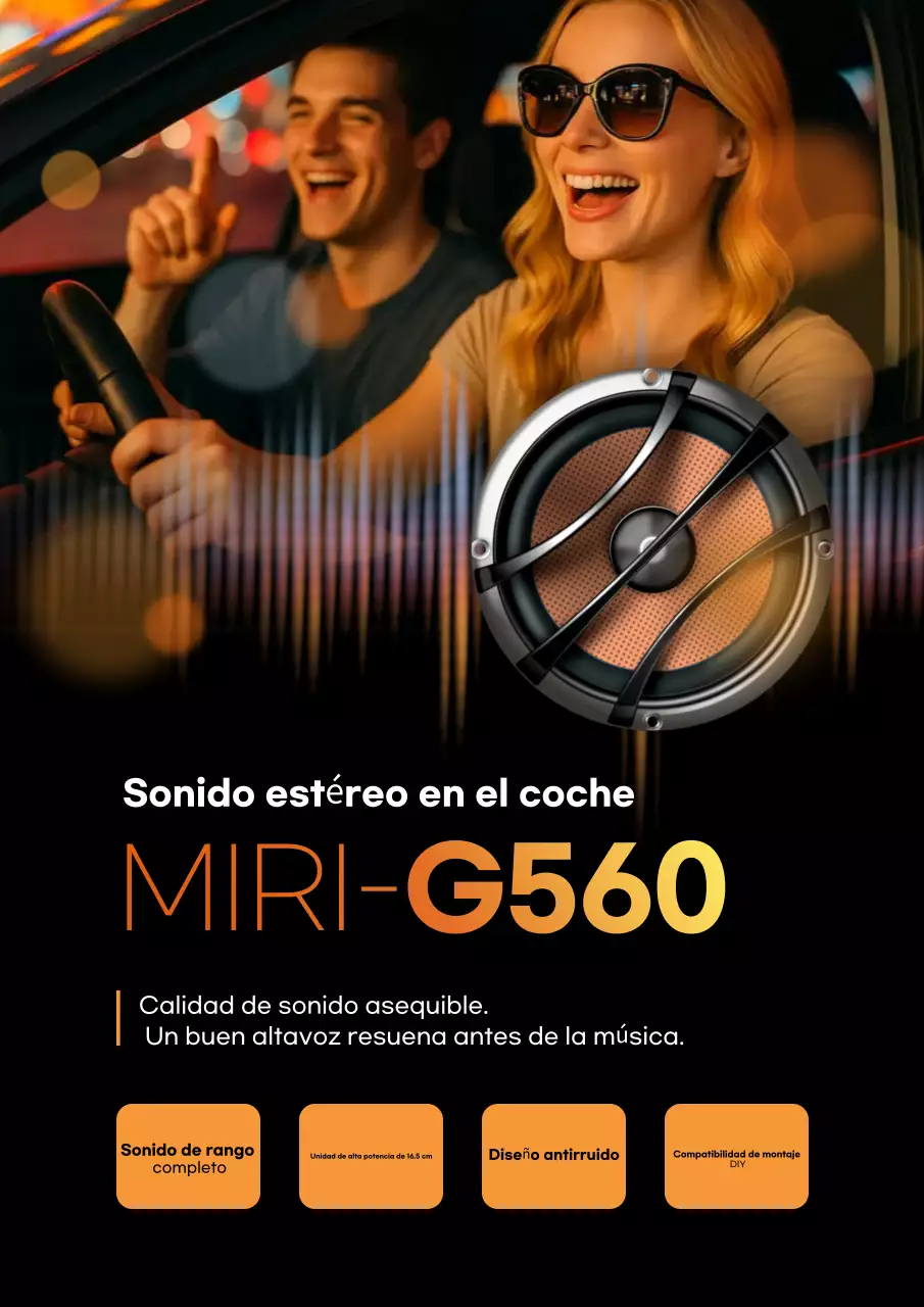 Anuncio de coche moderno de color naranja