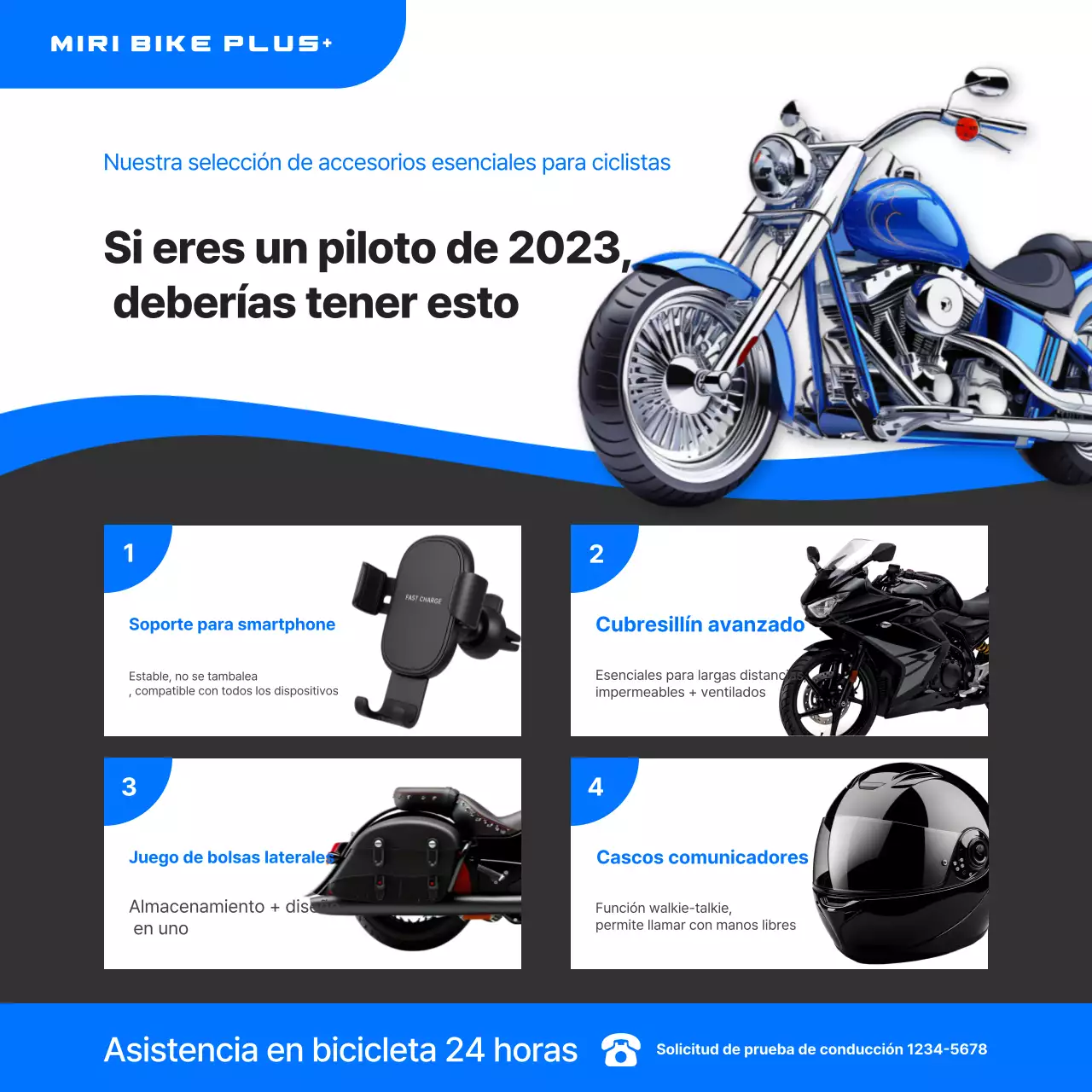 Anuncio de accesorios modernos azules