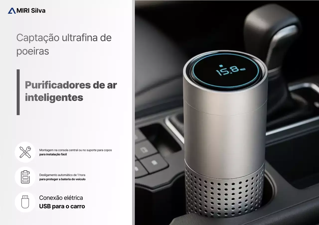 Propaganda de purificador de ar para carro moderno cinza