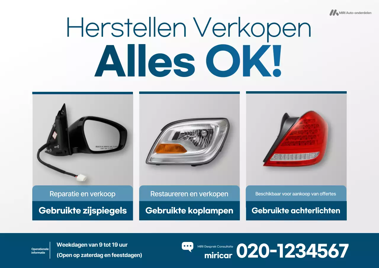 Advertentie voor grijze moderne gebruikte auto-onderdelen
