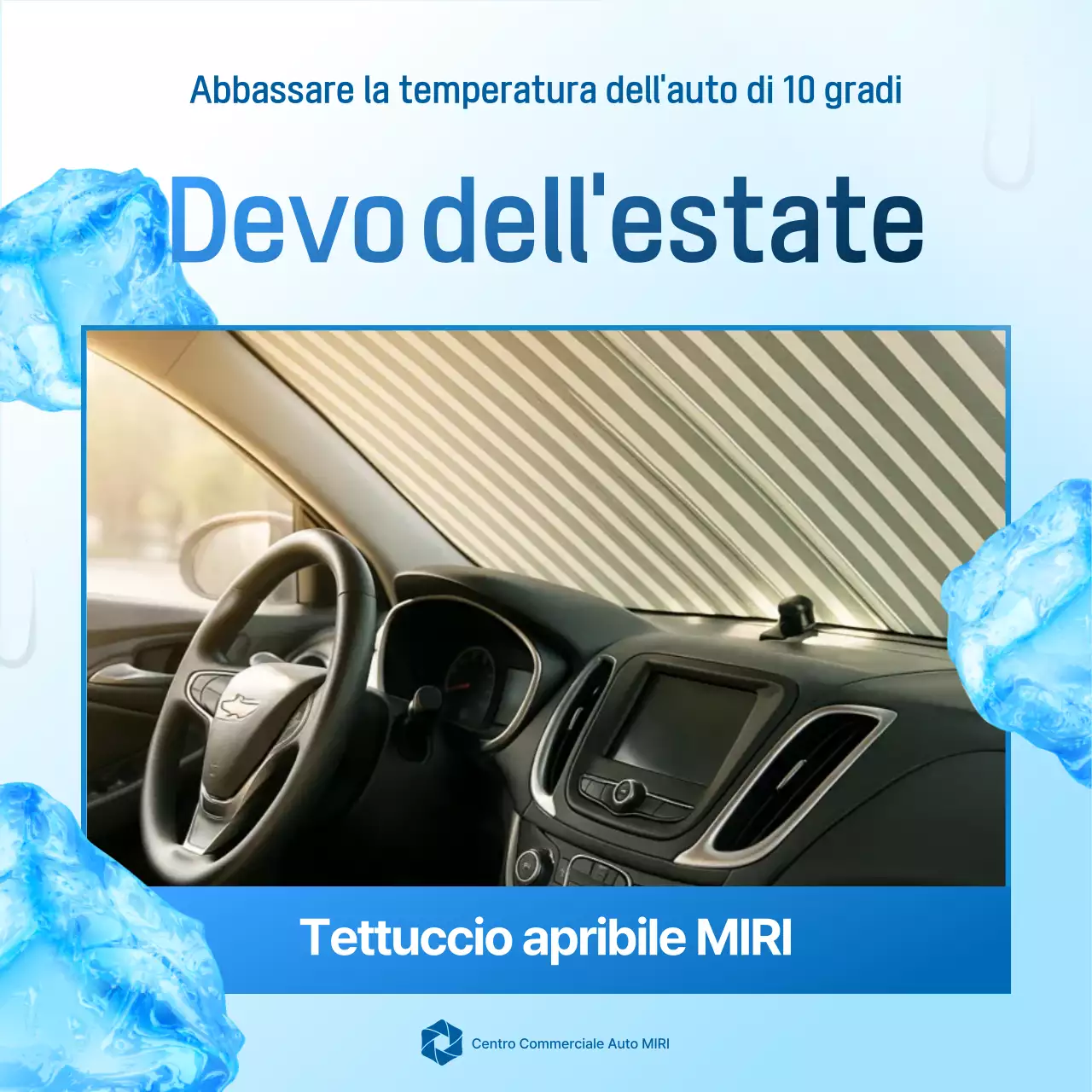Pubblicità di accessori per auto moderne blu cielo