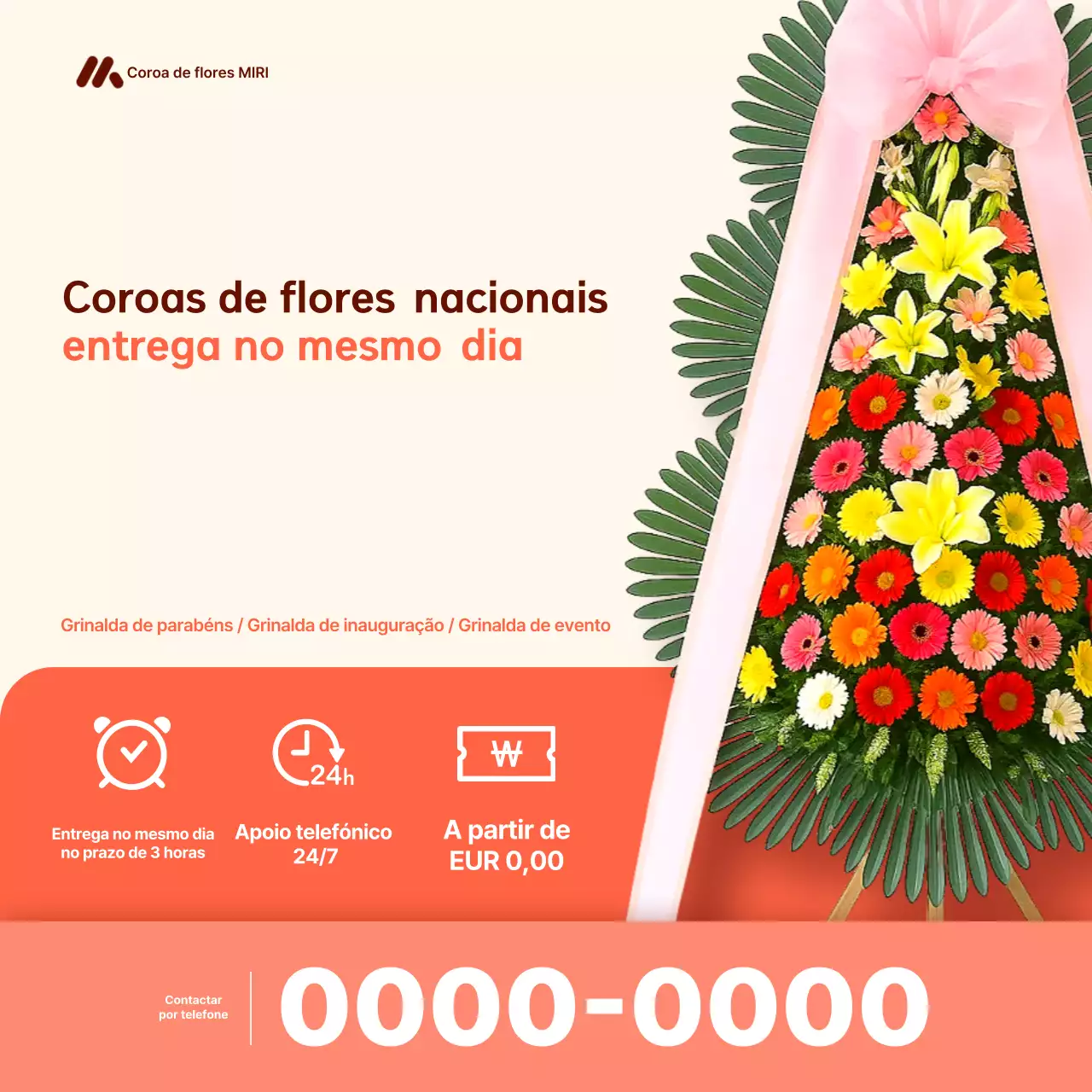Anúncio de entrega de coroa de flores simples laranja