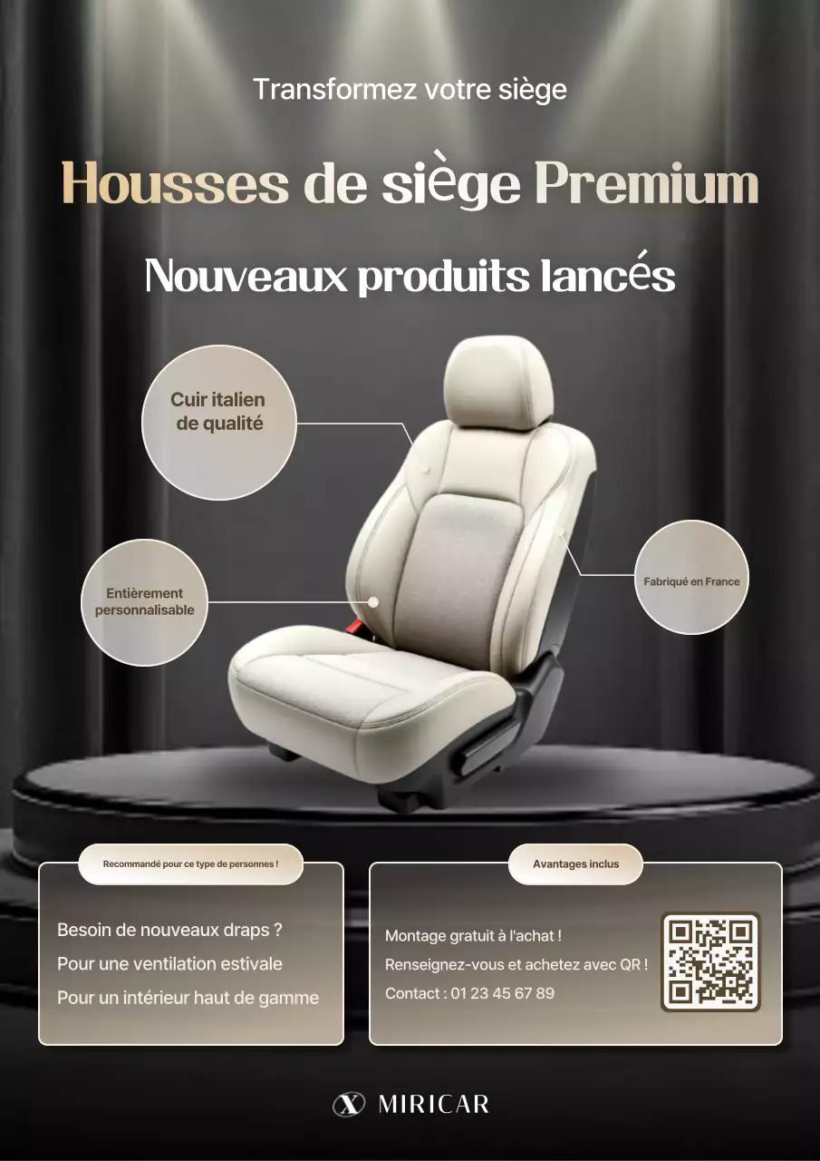 Publicité pour des housses de siège auto noires et élégantes