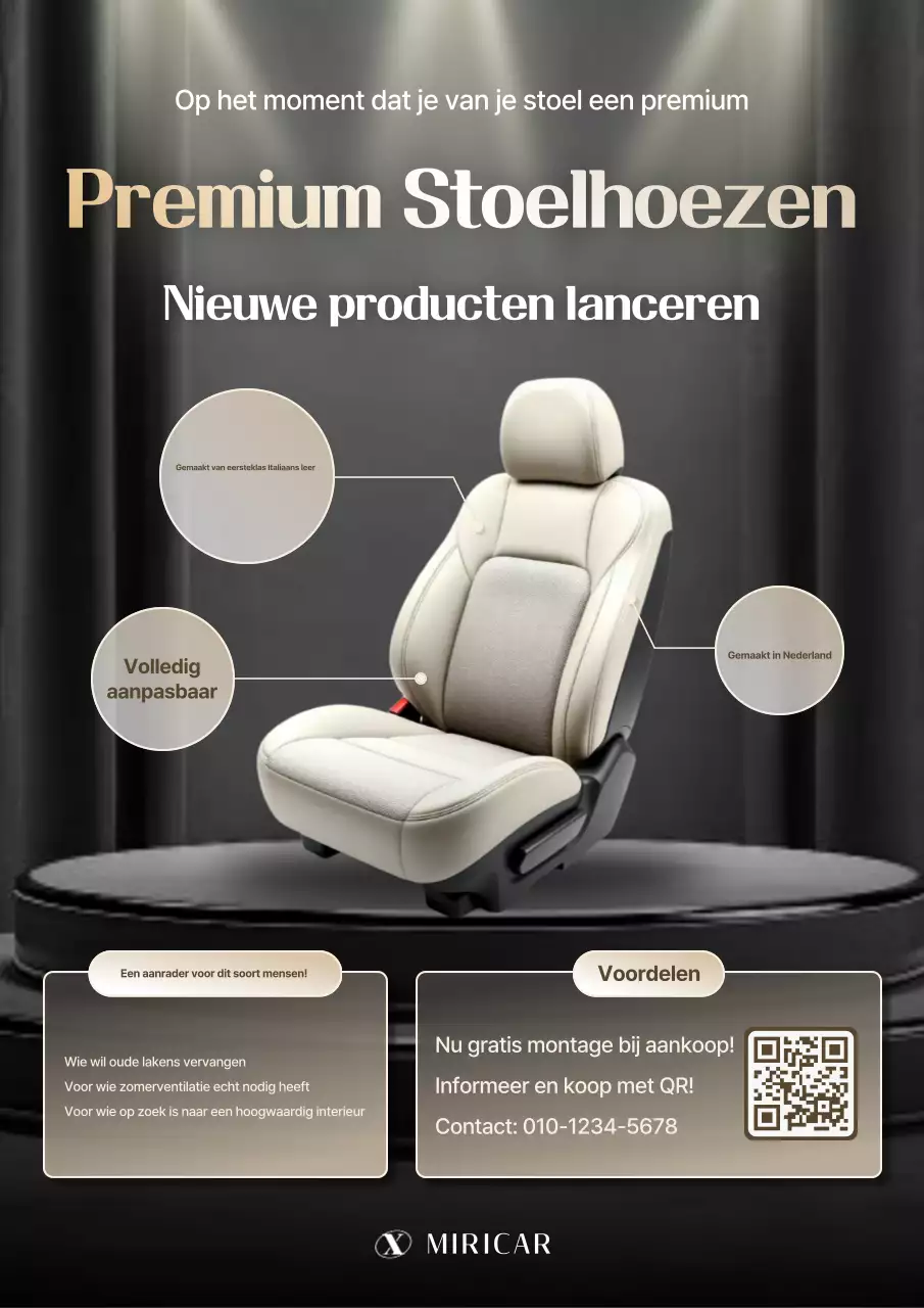 Advertentie voor zwarte, stijlvolle autostoelhoezen