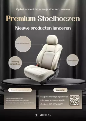 Advertentie voor zwarte, stijlvolle autostoelhoezen