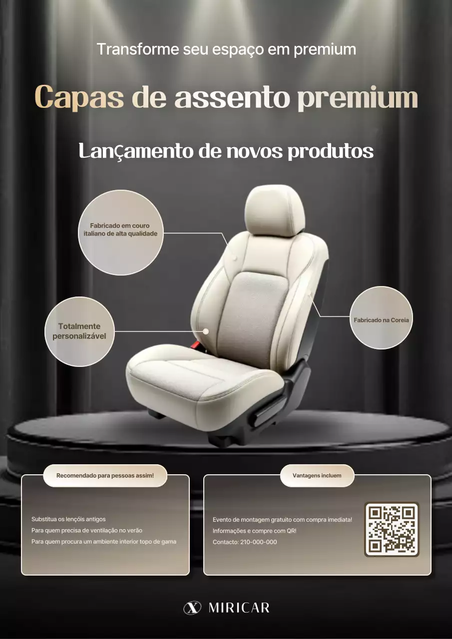 Anúncio de capas pretas e elegantes para assentos de carro