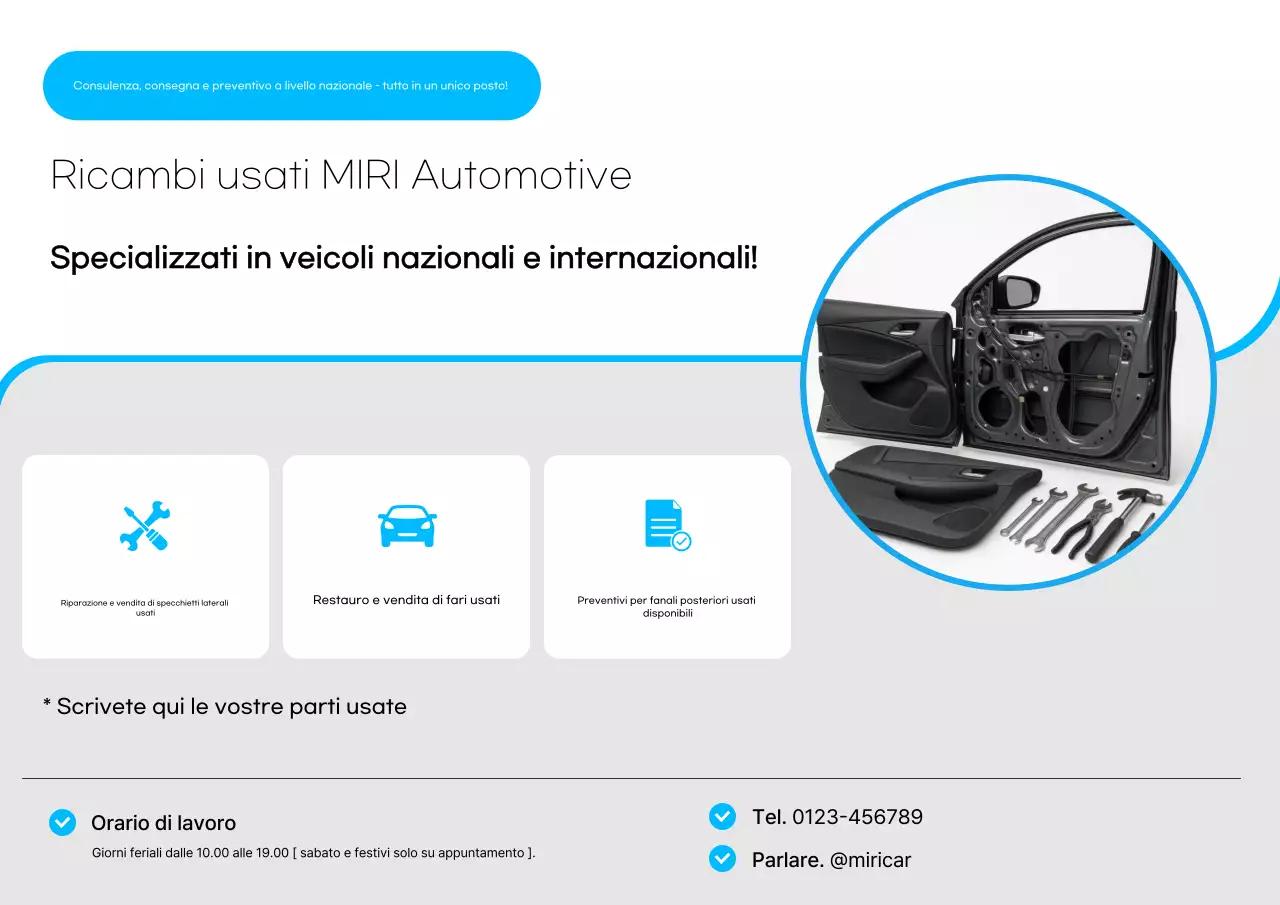 Annuncio di ricambi auto usati moderni blu