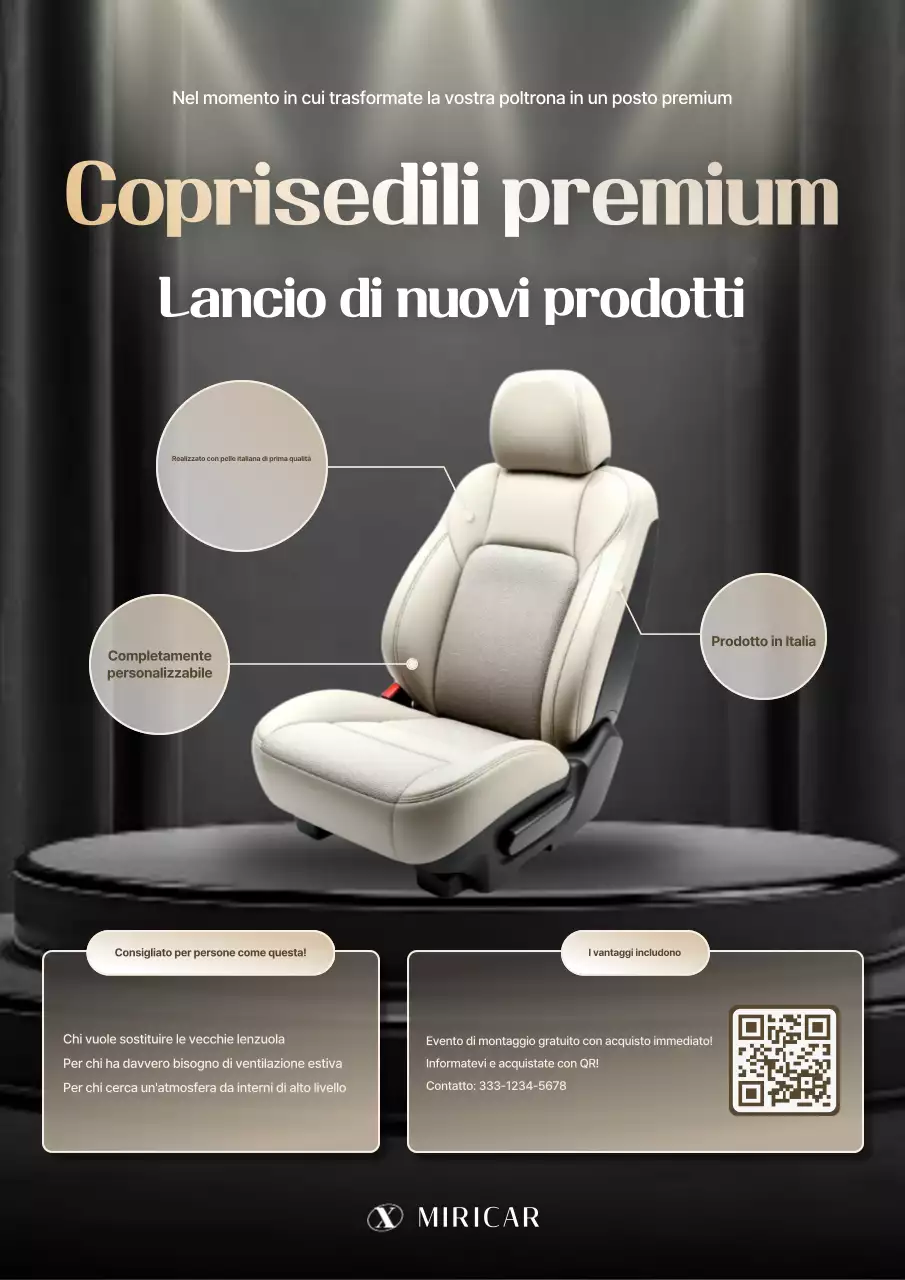 Pubblicità di coprisedili per auto neri ed eleganti