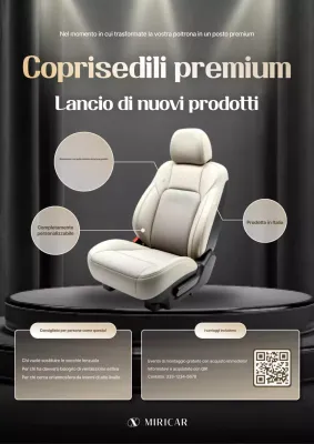 Pubblicità di coprisedili per auto neri ed eleganti