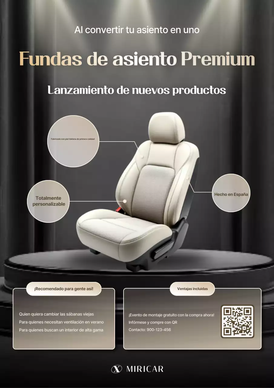 Anuncio de fundas elegantes para asientos de coche de color negro