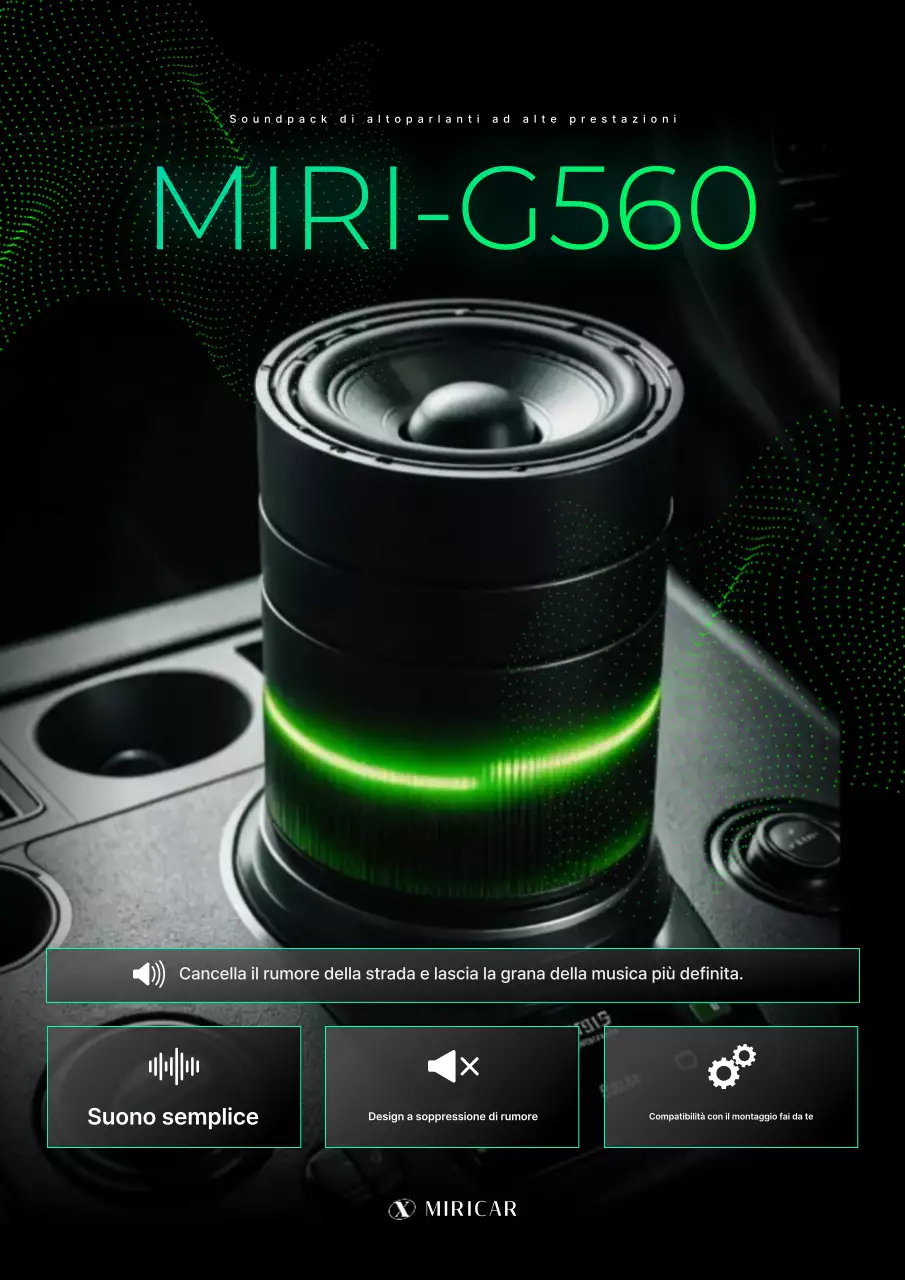 Pubblicità di un altoparlante Bluetooth moderno nero per auto