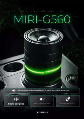 Pubblicità di un altoparlante Bluetooth moderno nero per auto