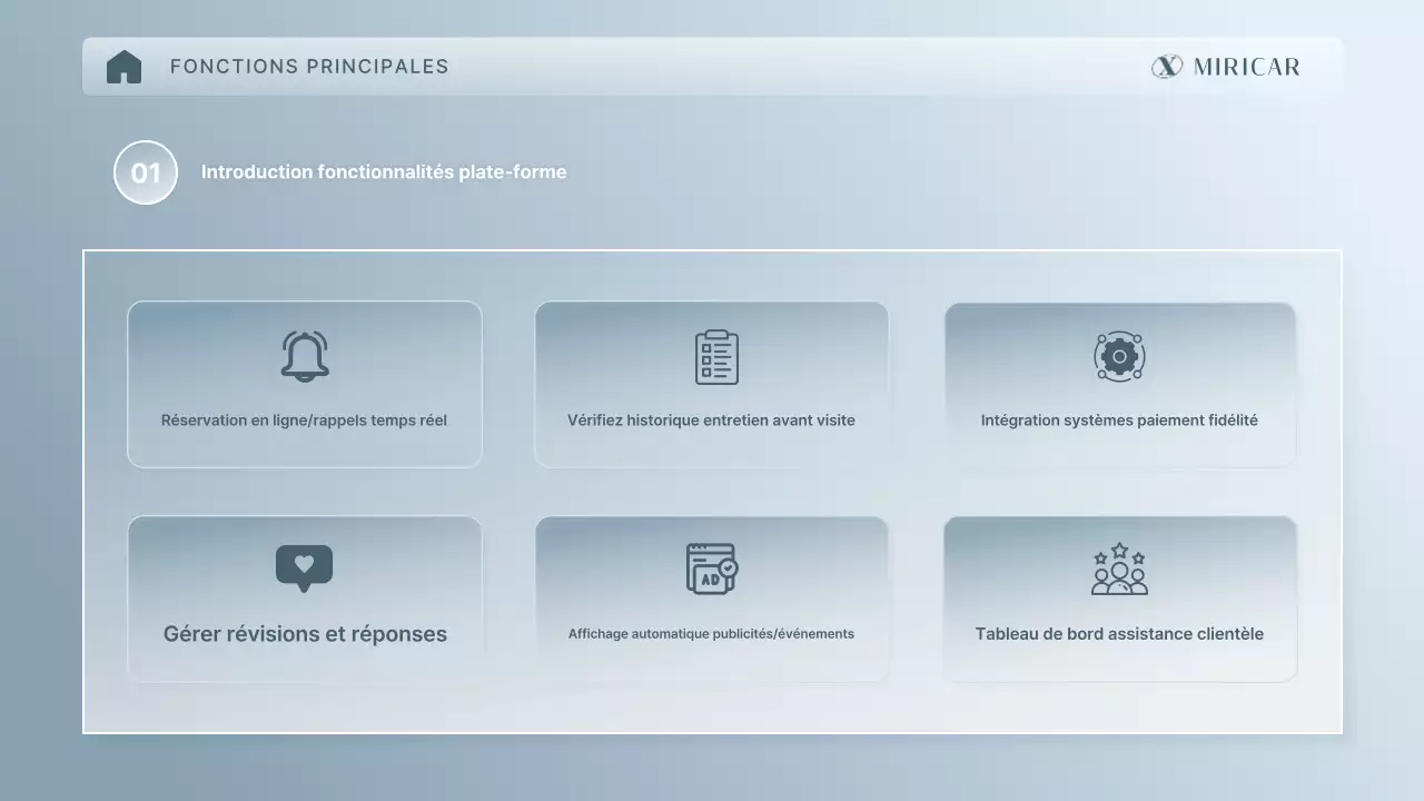 Proposition d'une plateforme de maintenance professionnelle argentée et élégante