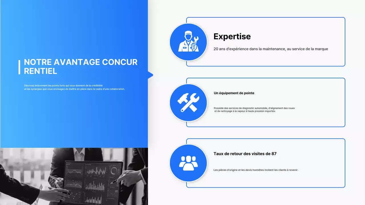 Proposition de partenariat commercial pour la réparation automobile moderne de Blue