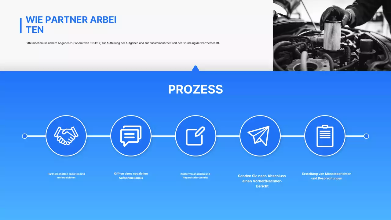 Blauer moderner Autoreparatur-Geschäftspartnerschaftsvorschlag