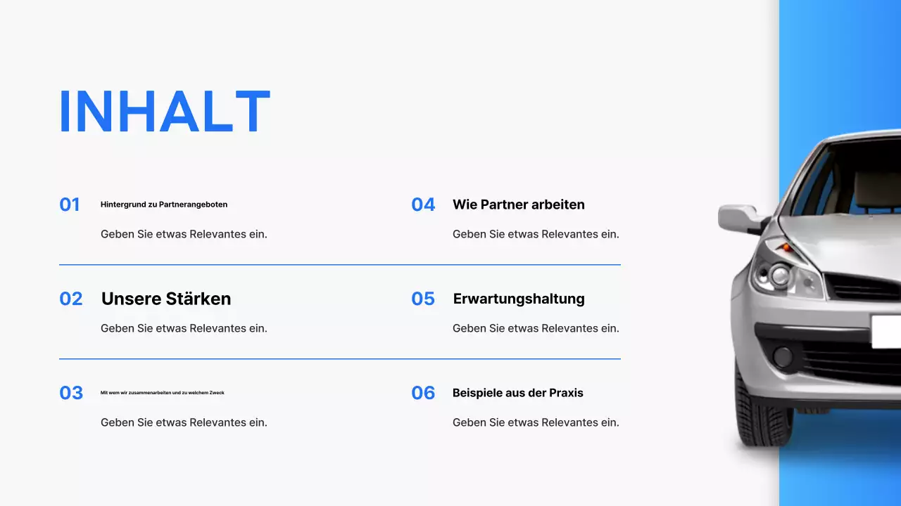 Blauer moderner Autoreparatur-Geschäftspartnerschaftsvorschlag
