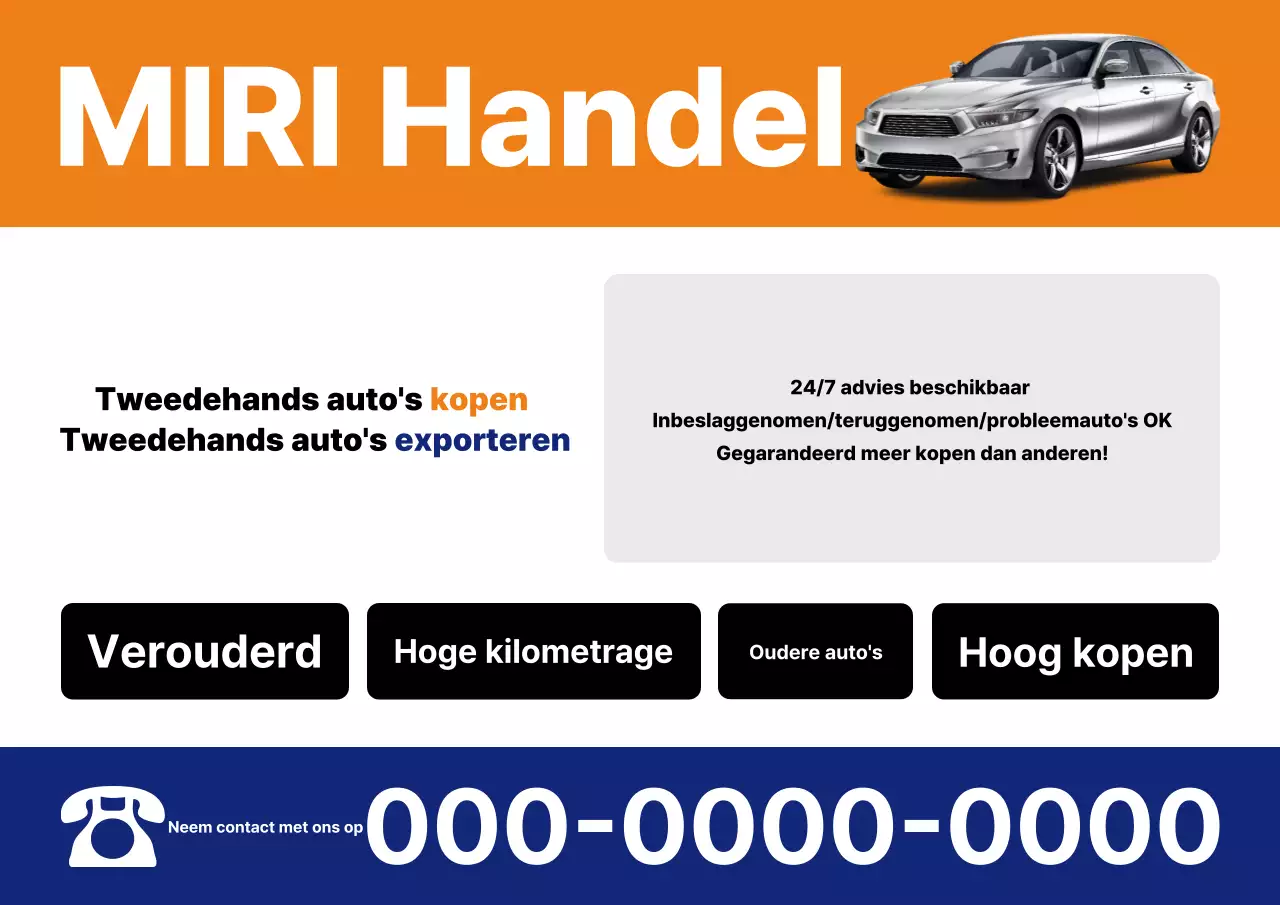 Oranje eenvoudige advertentie voor gebruikte auto's