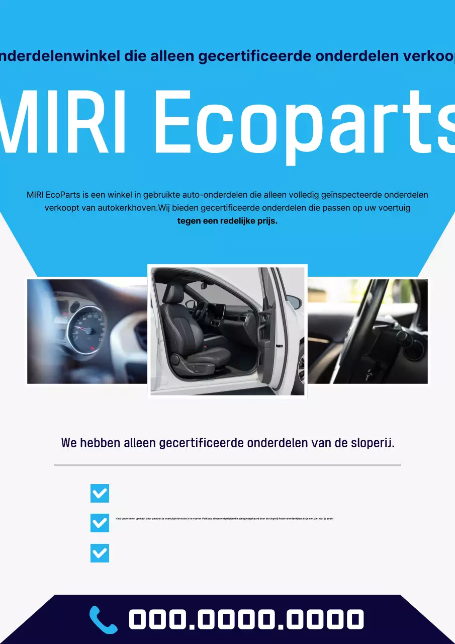 Advertentie voor blauwe moderne auto-onderdelen