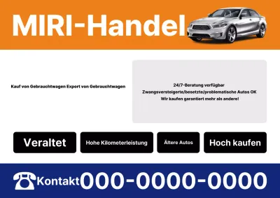 Orangefarbene, einfache Gebrauchtwagenanzeige