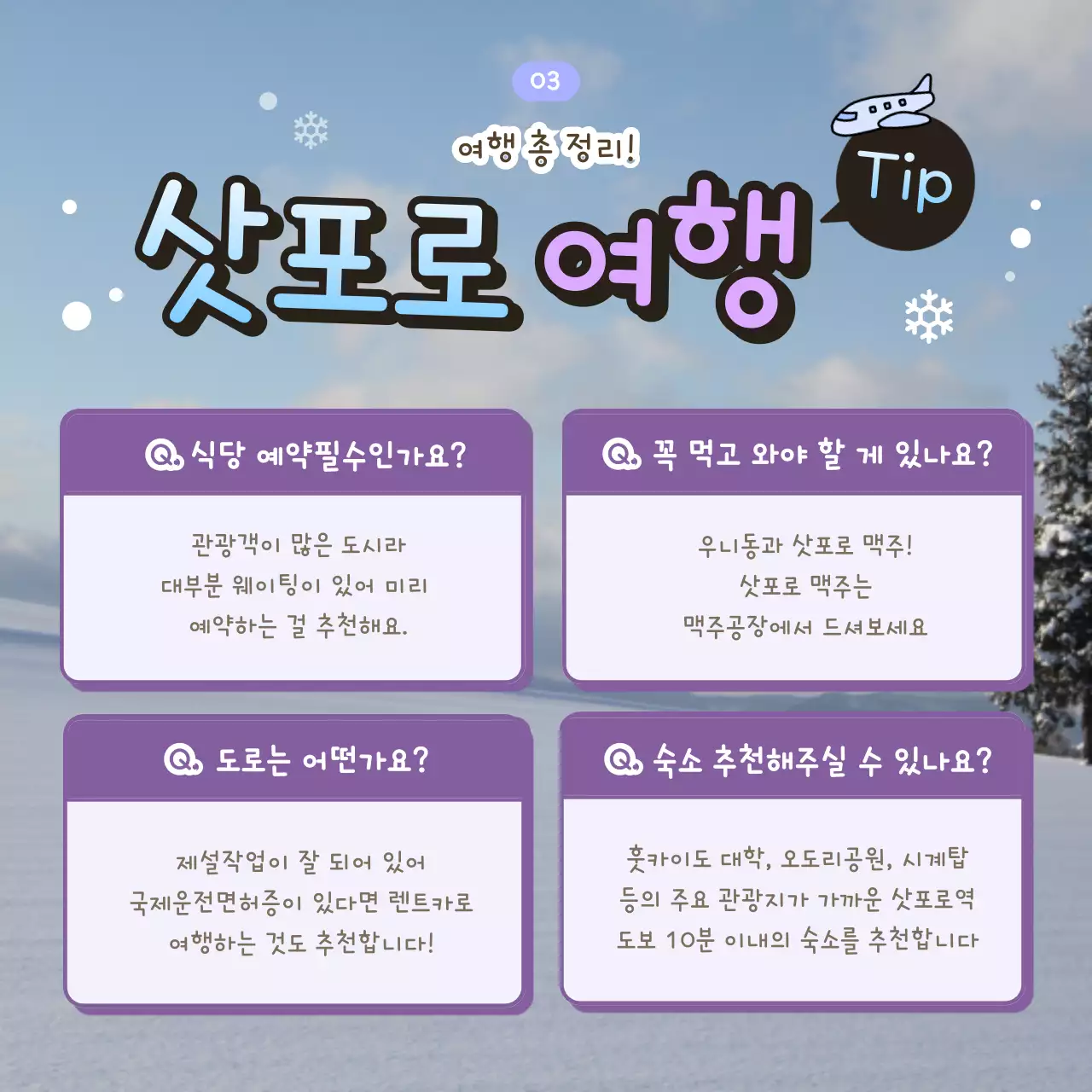 하늘색의 아기자기한 삿포로 겨울여행 홍보