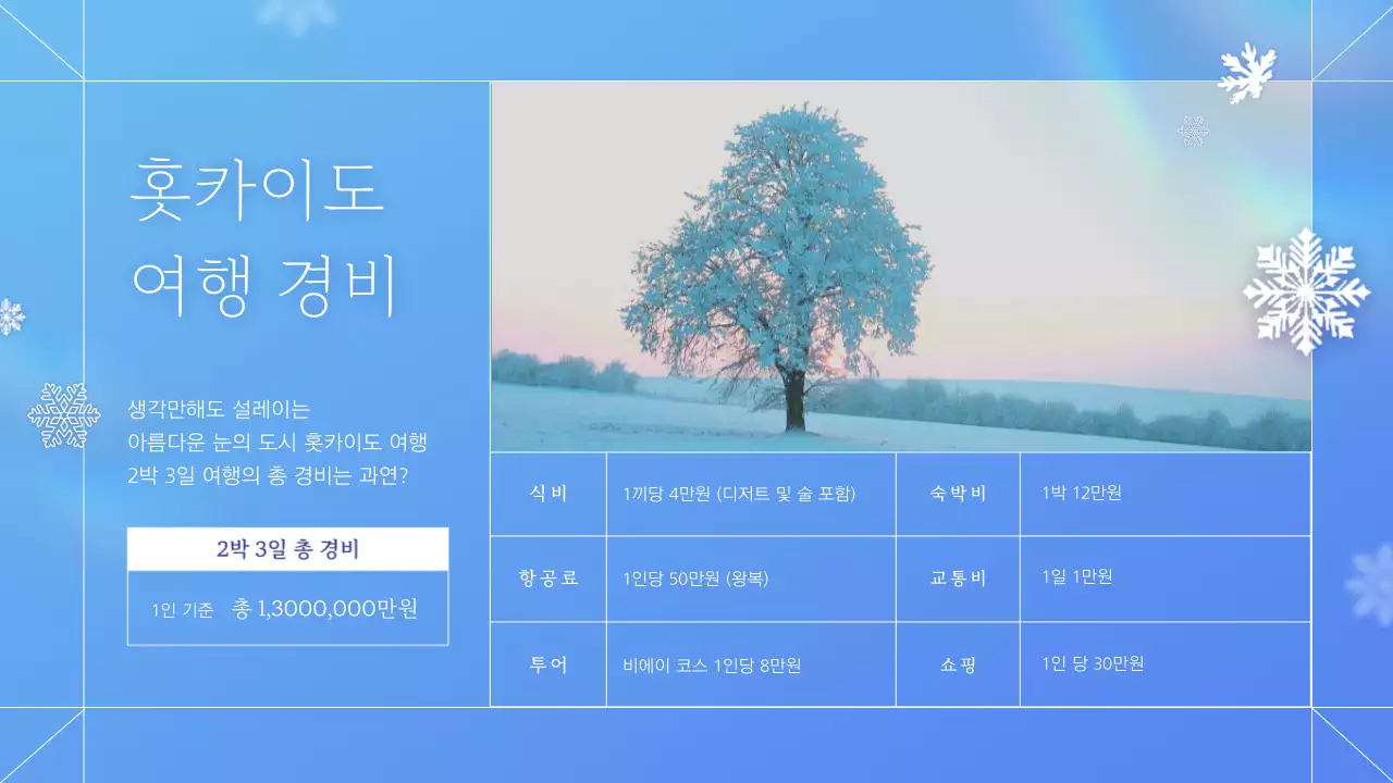 파랑과 자연의 일본 홋카이도 겨울 여행 정보