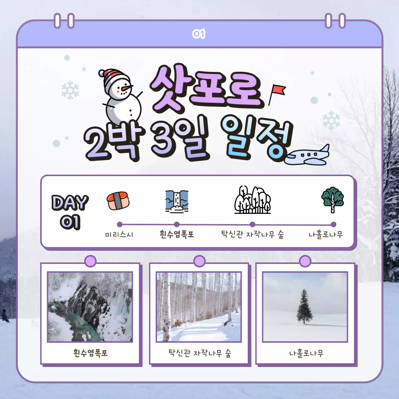 하늘색의 아기자기한 삿포로 겨울여행 홍보