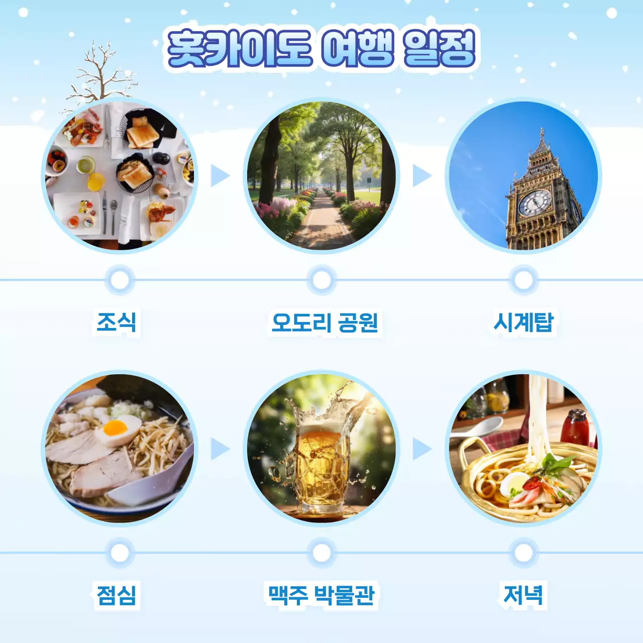 하늘색과 흰색의 심플한 일본 겨울여행 정보