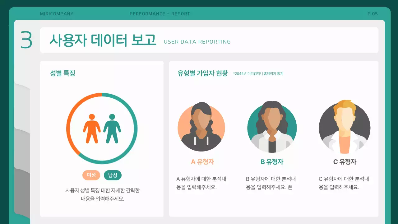 초록색과 흰색의 폴더 테마의 심플한 성과보고서