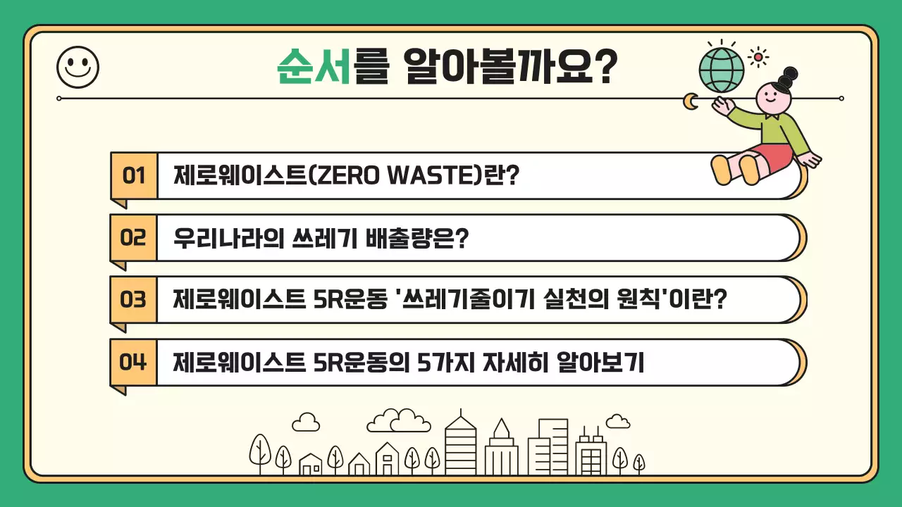 알록달록한 분할컨셉의 귀여운 환경보호 실천 캠페인 소개자료