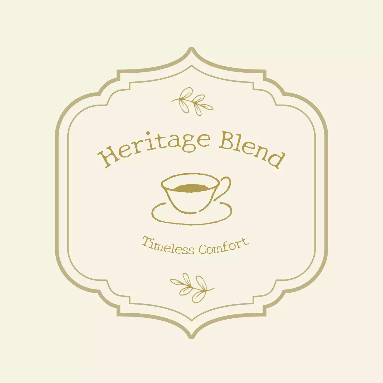 ベージュ クラシック ティー ラベル ロゴカフェフレーム