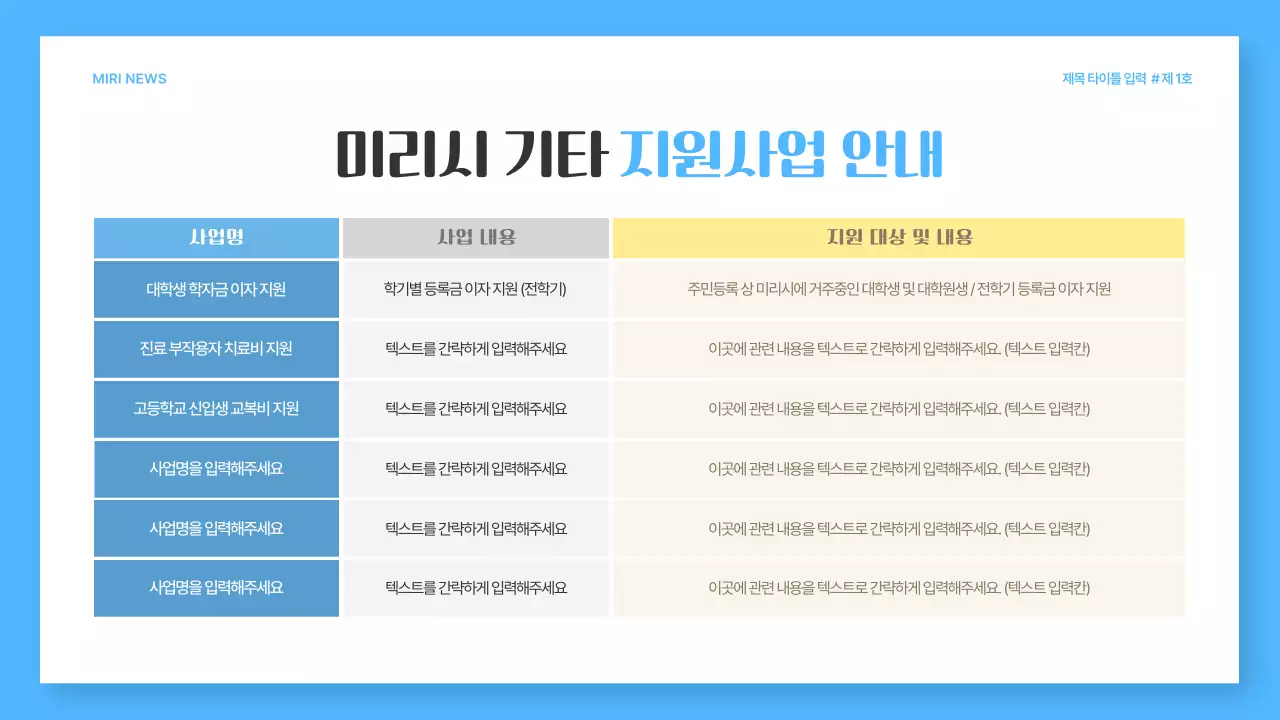파랑의 심플한 지원 사업 안내서