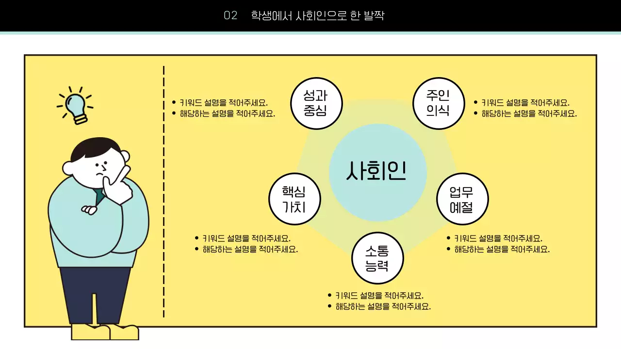 하늘색과 노랑의 단순한 신입사원 조직 적응 세미나 교육자료