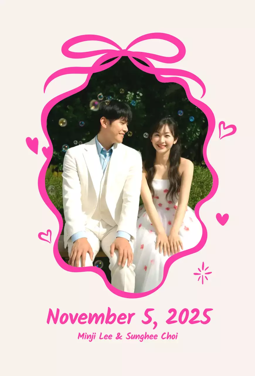 핑크 아기자기한 결혼 청첩장
