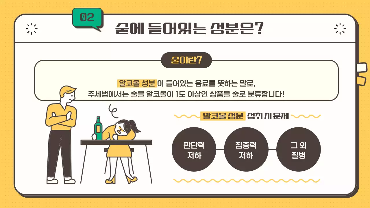 노란색 초록색의 청소년 음주 예방 안내 교육
