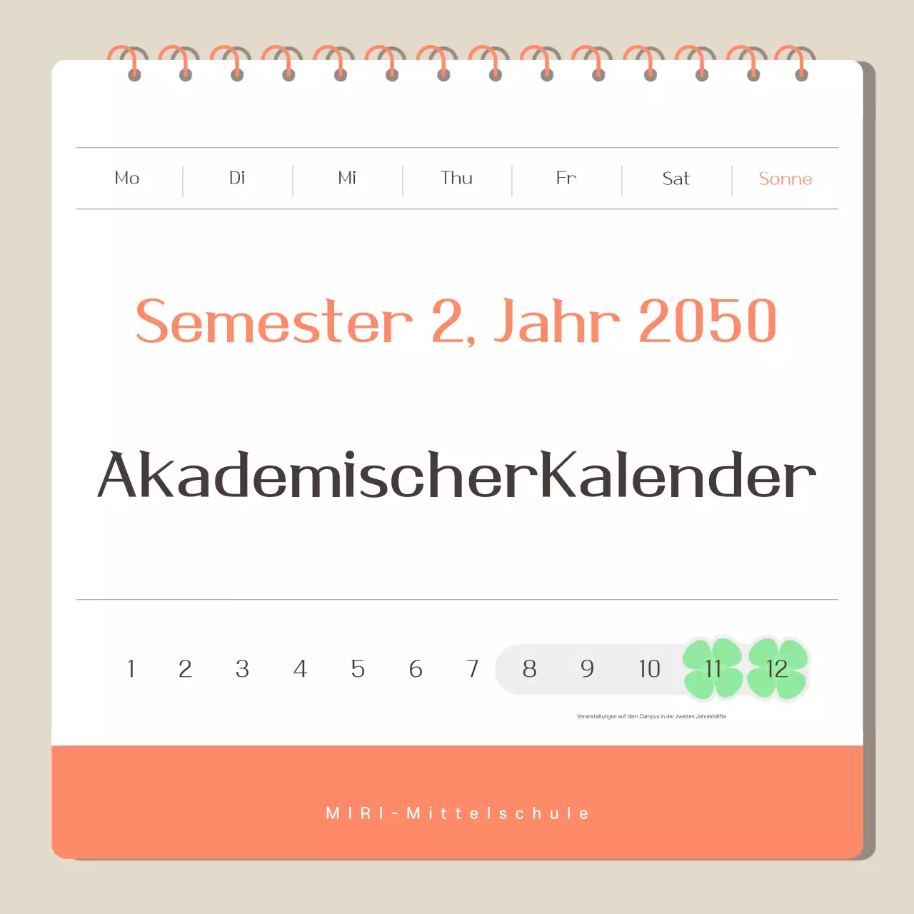 Beigefarbener, schlichter akademischer Kalender