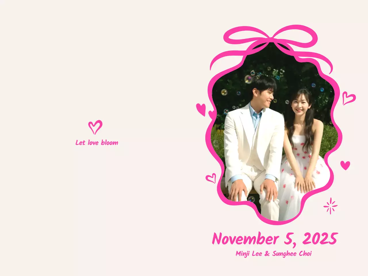 핑크 아기자기한 결혼 초대장