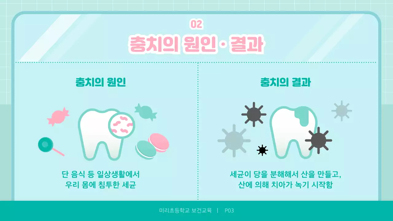 민트색 귀여운 어린이일러스트 치아건강 교육