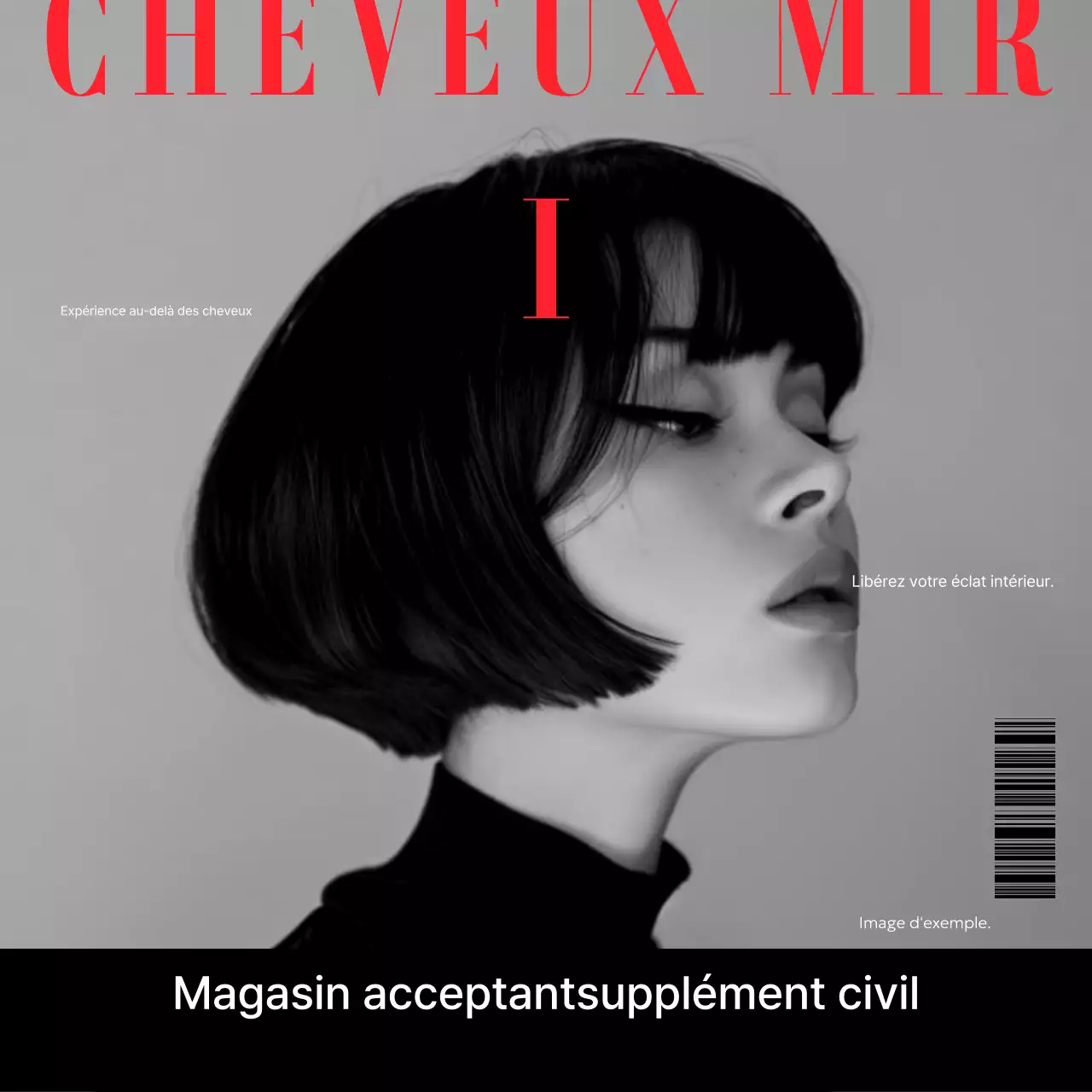 Publicité de coiffure moderne en noir et blanc