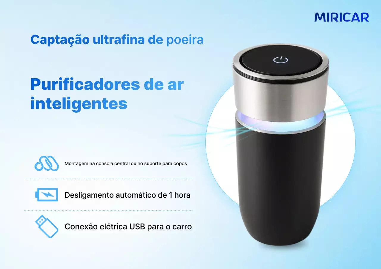 Anúncio de purificador de ar para acessórios automotivos em azul-celeste e azul-claro