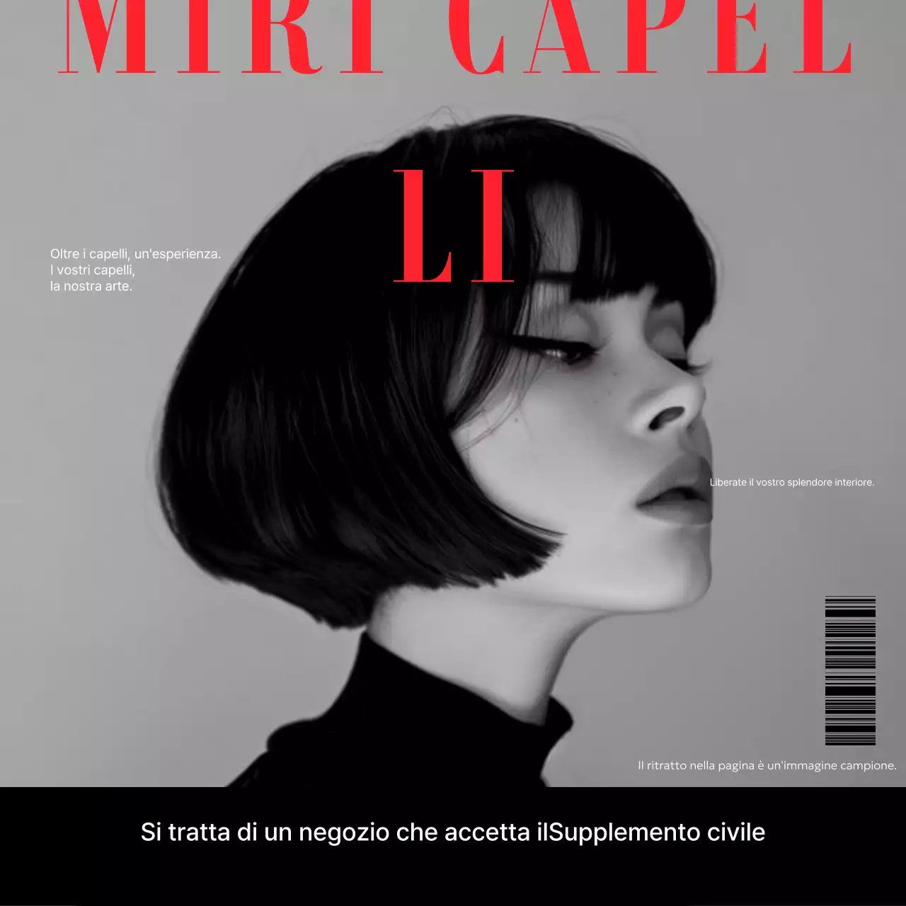 Pubblicità di acconciature moderne in bianco e nero