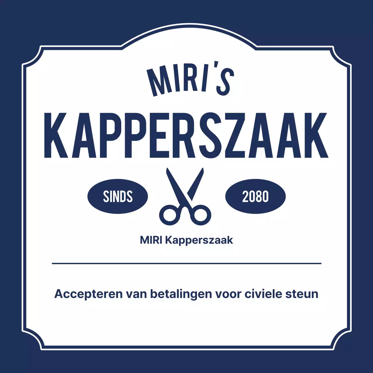 Blauwe vintage kapperszaak aankondiging
