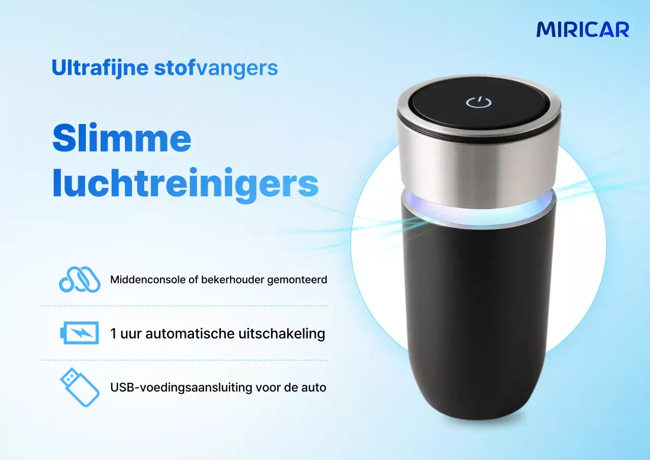 Advertentie voor een schone blauwe en hemelsblauwe auto-accessoire luchtreiniger