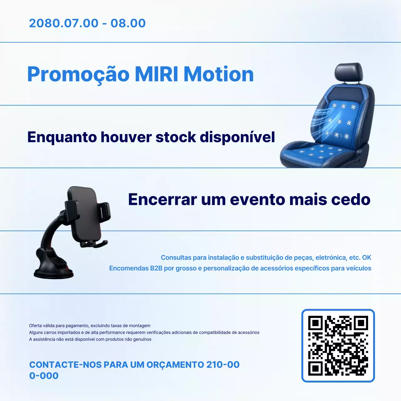 Promoção de acessórios para carros modernos azuis