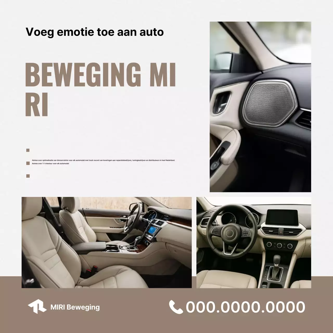 Beige moderne auto-interieuradvertentie