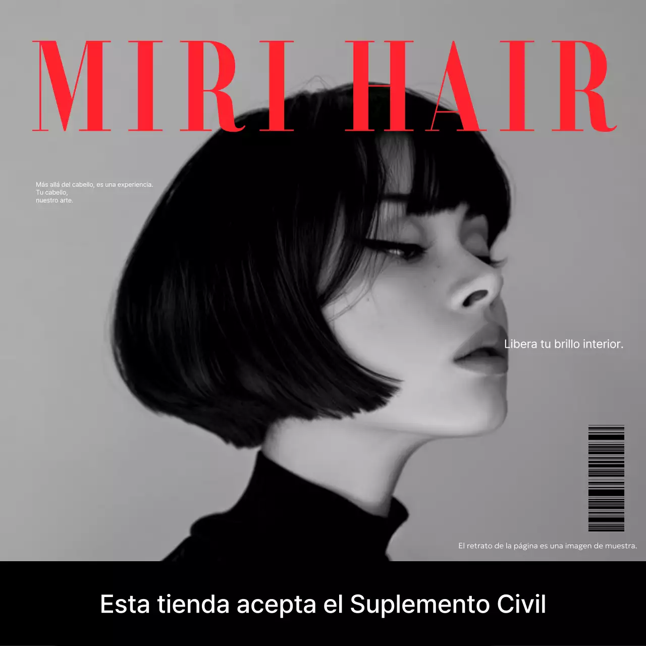 Anuncio de peinado moderno en blanco y negro