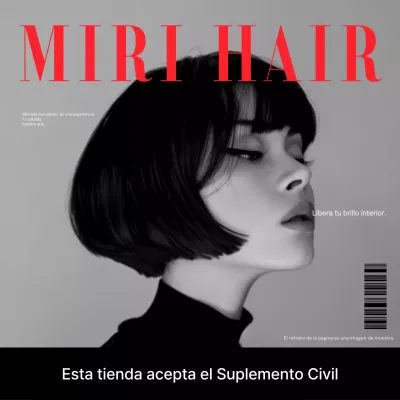 Anuncio de peinado moderno en blanco y negro